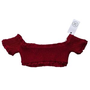 Tee Ink Womens Sz 2 Red Mulberry Smocked Off The Shoulder Bikini Swim Tarrow Top